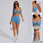 Wholesale 3 PCS Butt Lifting Workout Sets Trendy Gym Wear for Women, Halter Sports Bras + Gym Shorts + Exercise Leggings Yoga and Pilates Outfits