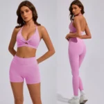 Wholesale 3 PCS Butt Lifting Workout Sets Trendy Gym Wear for Women, Halter Sports Bras + Gym Shorts + Exercise Leggings Yoga and Pilates Outfits