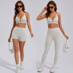 Wholesale 3 PCS Butt Lifting Workout Sets Trendy Gym Wear for Women, Halter Sports Bras + Gym Shorts + Exercise Leggings Yoga and Pilates Outfits