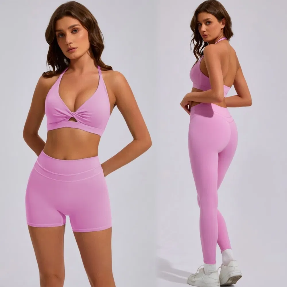 Wholesale 3 PCS Butt Lifting Workout Sets Trendy Gym Wear for Women, Halter Sports Bras + Gym Shorts + Exercise Leggings Yoga and Pilates Outfits Wholesale 3 PCS Butt Lifting Workout Sets Trendy Gym Wear for Women, Halter Sports Bras + Gym Shorts + Exercise Leggings Yoga and Pilates Outfits