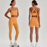 Wholesale 3PCS Premium Comfort High End Yoga Fitness Wear for Woman, Cross Back Sports Bra + High Waisted Shorts + Running Leggings Workout Clothing