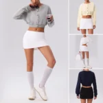 Wholesale and Custom Logo Lightweight Lifestyle Athletic Apparel Cropped Yoga Cardigan with Elastic Cuff, Comfortable Button Down Cotton Sports Tops for Women