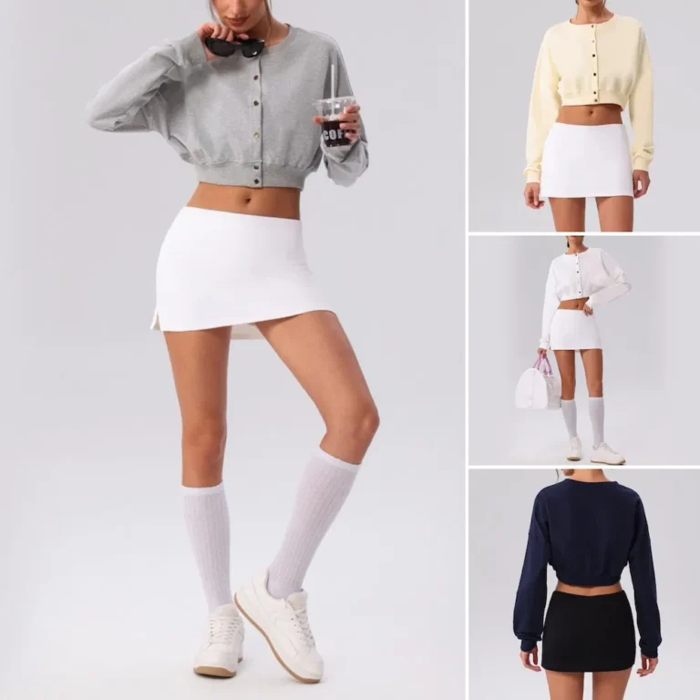 Wholesale and Custom Logo Lightweight Lifestyle Athletic Apparel Cropped Yoga Cardigan with Elastic Cuff, Comfortable Button Down Cotton Sports Tops for Women