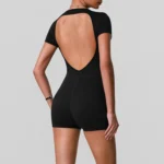 Wholesale New Attractive Backless and Comfortable One Piece Activewear Romper with Bra, Short Sleeve Casual Crewneck T-Shirt Top Yoga Bodysuit for Ladies