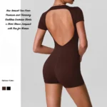 Wholesale New Attractive Backless and Comfortable One Piece Activewear Romper with Bra, Short Sleeve Casual Crewneck T-Shirt Top Yoga Bodysuit for Ladies