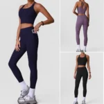 Wholesale ODM/OEM 2PCS Ladies Yoga Pilates Outfits Fitness Active Wear for Woman, Cute Padded Cross Back Sports Tank Tops + Running Leggings with Side Pocket