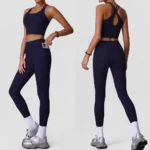 Wholesale ODM/OEM 2PCS Ladies Yoga Pilates Outfits Fitness Active Wear for Woman, Cute Padded Cross Back Sports Tank Tops + Running Leggings with Side Pocket