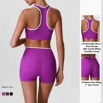 Wholesale Two Piece Color Blocking Workout Sets for Women, Matching Square Neck Sports Bra with Cross Waist Booty Lifting Yoga Shorts Gym Outfits Activewear
