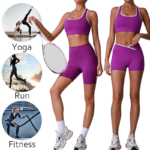 Wholesale Two Piece Color Blocking Workout Sets for Women, Matching Square Neck Sports Bra with Cross Waist Booty Lifting Yoga Shorts Gym Outfits Activewear