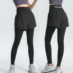 Wholesale Upto 4XL Plus Size High-Waisted Skirted Running Leggings for Women, Lifestyle Exercise Pants with Breathable Skirt Cover and Side Pocket