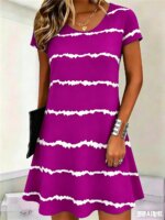 Women Fashion Striped Mini Dresses Summer Short Sleeve 3d Printed Street Ladies Dress 3XL Plus Size Loose Casual Dress