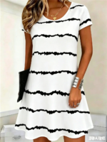 Women Fashion Striped Mini Dresses Summer Short Sleeve 3d Printed Street Ladies Dress 3XL Plus Size Loose Casual Dress