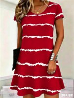 Women Fashion Striped Mini Dresses Summer Short Sleeve 3d Printed Street Ladies Dress 3XL Plus Size Loose Casual Dress