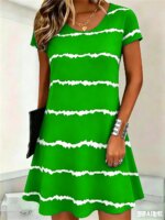 Women Fashion Striped Mini Dresses Summer Short Sleeve 3d Printed Street Ladies Dress 3XL Plus Size Loose Casual Dress