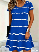 Women Fashion Striped Mini Dresses Summer Short Sleeve 3d Printed Street Ladies Dress 3XL Plus Size Loose Casual Dress
