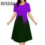 Women Plus Size Summer Dresses 3D Gradient Printed Short Sleeve Loose A-Line Dress Oversized Women Clothing Elegant Ladies Dress