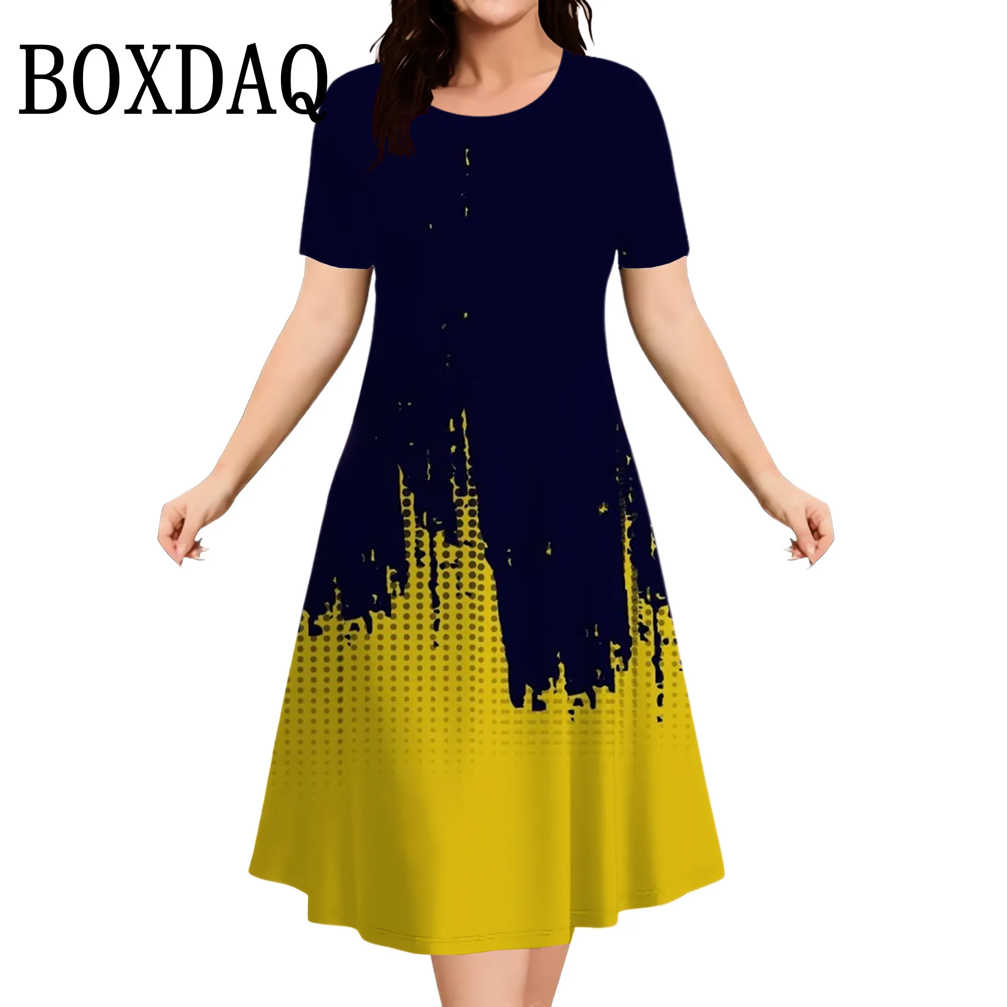 Women Plus Size Summer Dresses 3D Gradient Printed Short Sleeve Loose A-Line Dress Oversized Women Clothing Elegant Ladies Dress Women Plus Size Summer Dresses 3D Gradient Printed Short Sleeve Loose A-Line Dress Oversized Women Clothing Elegant Ladies Dress