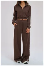 Women Sexy High Quality Gym Clothes Workout Yoga 2 PCS Set Fitness Sports Suit Zipper Jacket Tracksuit