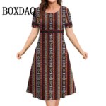 Women Summer Dress Retro Ethnic Round Neck Short Sleeve Floral 3D Printed Loose Plus Size Women Dresses Vestidos Fashion Clothes
