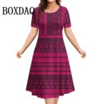 Women Summer Dress Retro Ethnic Round Neck Short Sleeve Floral 3D Printed Loose Plus Size Women Dresses Vestidos Fashion Clothes
