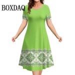 Women Summer Dress Retro Ethnic Round Neck Short Sleeve Floral 3D Printed Loose Plus Size Women Dresses Vestidos Fashion Clothes