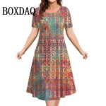 Women Summer Dress Retro Ethnic Round Neck Short Sleeve Floral 3D Printed Loose Plus Size Women Dresses Vestidos Fashion Clothes