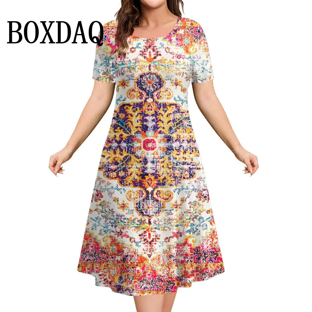 Women Summer Dress Retro Ethnic Round Neck Short Sleeve Floral 3D Printed Loose Plus Size Women Dresses Vestidos Fashion Clothes Women Summer Dress Retro Ethnic Round Neck Short Sleeve Floral 3D Printed Loose Plus Size Women Dresses Vestidos Fashion Clothes
