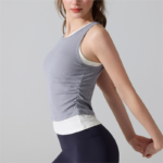Womens Chic Ribbed Color-Blocked Exercise Tank Tops with Removable Chest Cups, Breathable Quick-Drying Versatile Sleeveless Top for Casual & Sports Wear