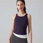 Womens Chic Ribbed Color-Blocked Exercise Tank Tops with Removable Chest Cups, Breathable Quick-Drying Versatile Sleeveless Top for Casual & Sports Wear