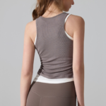 Womens Chic Ribbed Color-Blocked Exercise Tank Tops with Removable Chest Cups, Breathable Quick-Drying Versatile Sleeveless Top for Casual & Sports Wear