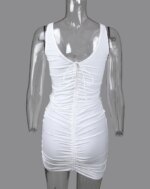 Womens Dresses 2024 Summer Fashion V-Neck Drawstring Ruched Backless Sexy Plain Sleeveless Bodycon Mini Night Out Dress