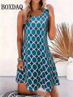 Women's Summer Casual Striped Long T-Shirt Dresses Sleeveless Round Neck Beach Loose Casual Vacation Short Tank Dress Sundress