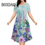 Women's Summer Flower Printed Short Sleeve Dress 2026 New Fashion Plus Size Loose Casual Retro Women's Mini Dress 9XL Clothing