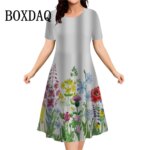 Women's Summer Flower Printed Short Sleeve Dress 2026 New Fashion Plus Size Loose Casual Retro Women's Mini Dress 9XL Clothing