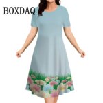 Women's Summer Flower Printed Short Sleeve Dress 2026 New Fashion Plus Size Loose Casual Retro Women's Mini Dress 9XL Clothing