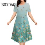 Women's Summer Flower Printed Short Sleeve Dress 2026 New Fashion Plus Size Loose Casual Retro Women's Mini Dress 9XL Clothing