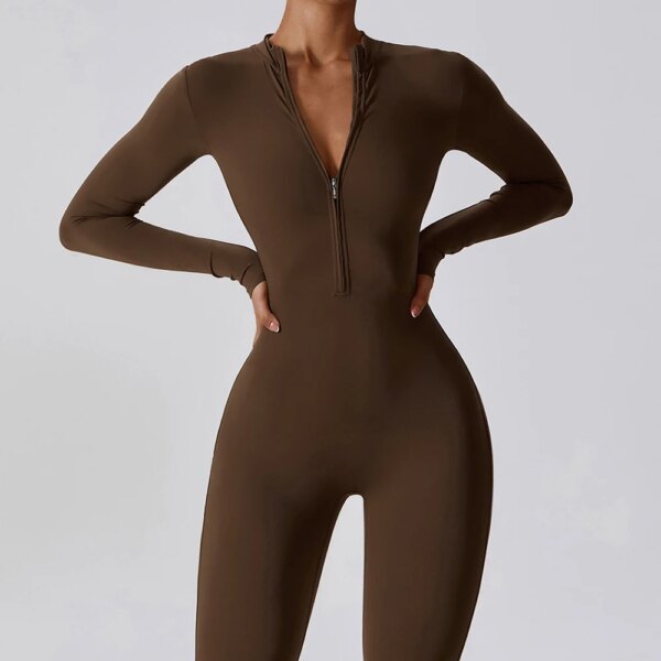 Yoga Boilersuit Long Sleeved Women's Sportswear Gym Zipper Jumpsuits Workout High-intensity Fitness One-piece Skin-tight Garment - AliExpress