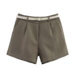 ZR Foreign Trade Wholesale European and American Style Women's Clothing Fashion Solid Color Belt High Waist Straight Casual Shorts 8372104