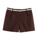 ZR Foreign Trade Wholesale European and American Style Women's Clothing Fashion Solid Color Belt High Waist Straight Casual Shorts 8372104