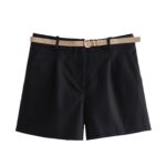 ZR Foreign Trade Wholesale European and American Style Women's Clothing Fashion Solid Color Belt High Waist Straight Casual Shorts 8372104