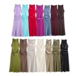 ZR foreign trade wholesale European and American style women's clothing new fashion slim silk satin texture midi dress 8372090