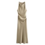 ZR foreign trade wholesale European and American style women's clothing new fashion slim silk satin texture midi dress 8372090