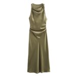 ZR foreign trade wholesale European and American style women's clothing new fashion slim silk satin texture midi dress 8372090