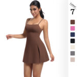 Anti-exposure bottoming sports dress with breast pads, breathable outdoor golf beauty back strap yoga tennis skirt for women