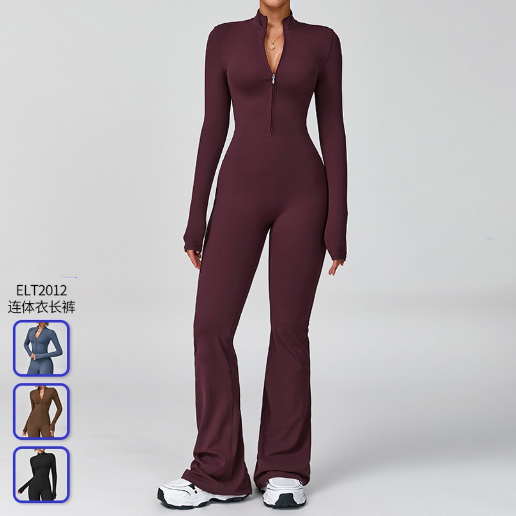 Cross-border cloud-sense long-sleeved bell pants one-piece yoga wear running fitness sports all-in-one bodysuit Cross-border cloud-sense long-sleeved bell pants one-piece yoga wear running fitness sports all-in-one bodysuit
