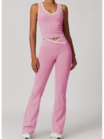 Cross-border cross-over high-waist sports suit for women with contrasting color micro-horn yoga suit running fitness yoga suit 8843