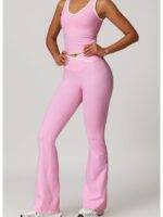 Cross-border cross-over high-waist sports suit for women with contrasting color micro-horn yoga suit running fitness yoga suit 8843