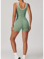 Cross-border cross-over high-waist sports suit for women with contrasting color micro-horn yoga suit running fitness yoga suit 8843