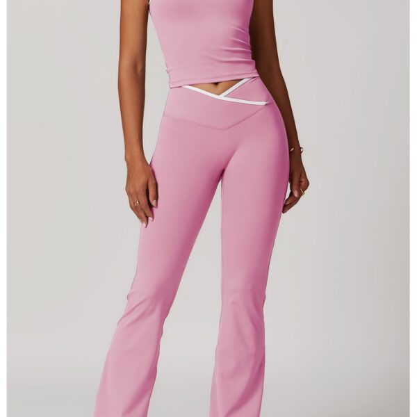 Cross-border cross-over high-waist sports suit for women with contrasting color micro-horn yoga suit running fitness yoga suit 8843