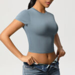 Cross-border double-sided nylon casual tight-fitting quick-drying Pilates top yoga wear short-sleeved running fitness sports T-shirt